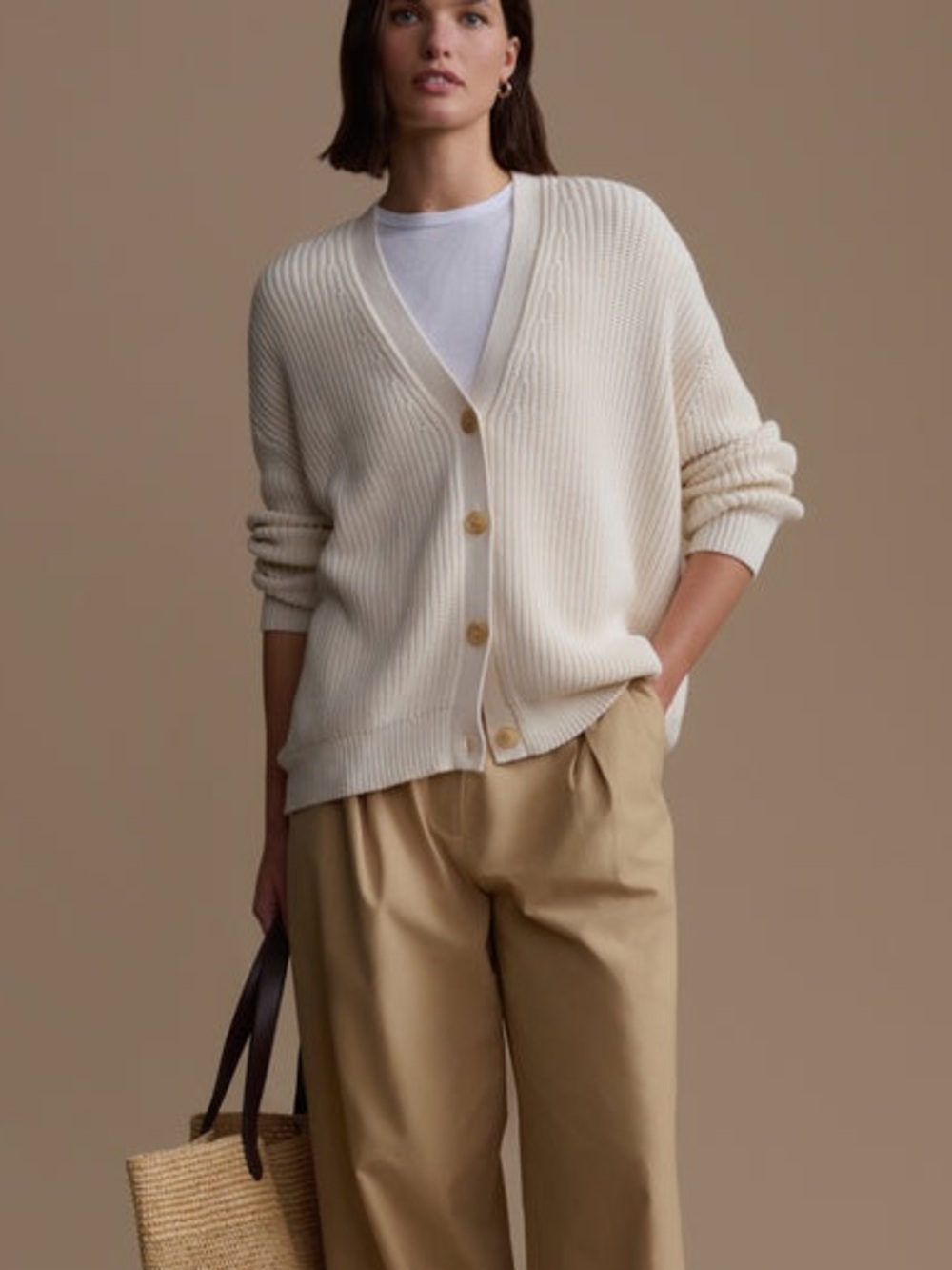 Jenni Kayne Cotton Cocoon Cardigan Size Small Cream White Sweater Fall Winter